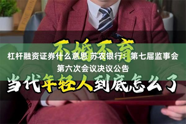 杠杆融资证券什么意思 苏农银行：第七届监事会第六次会议决议公告